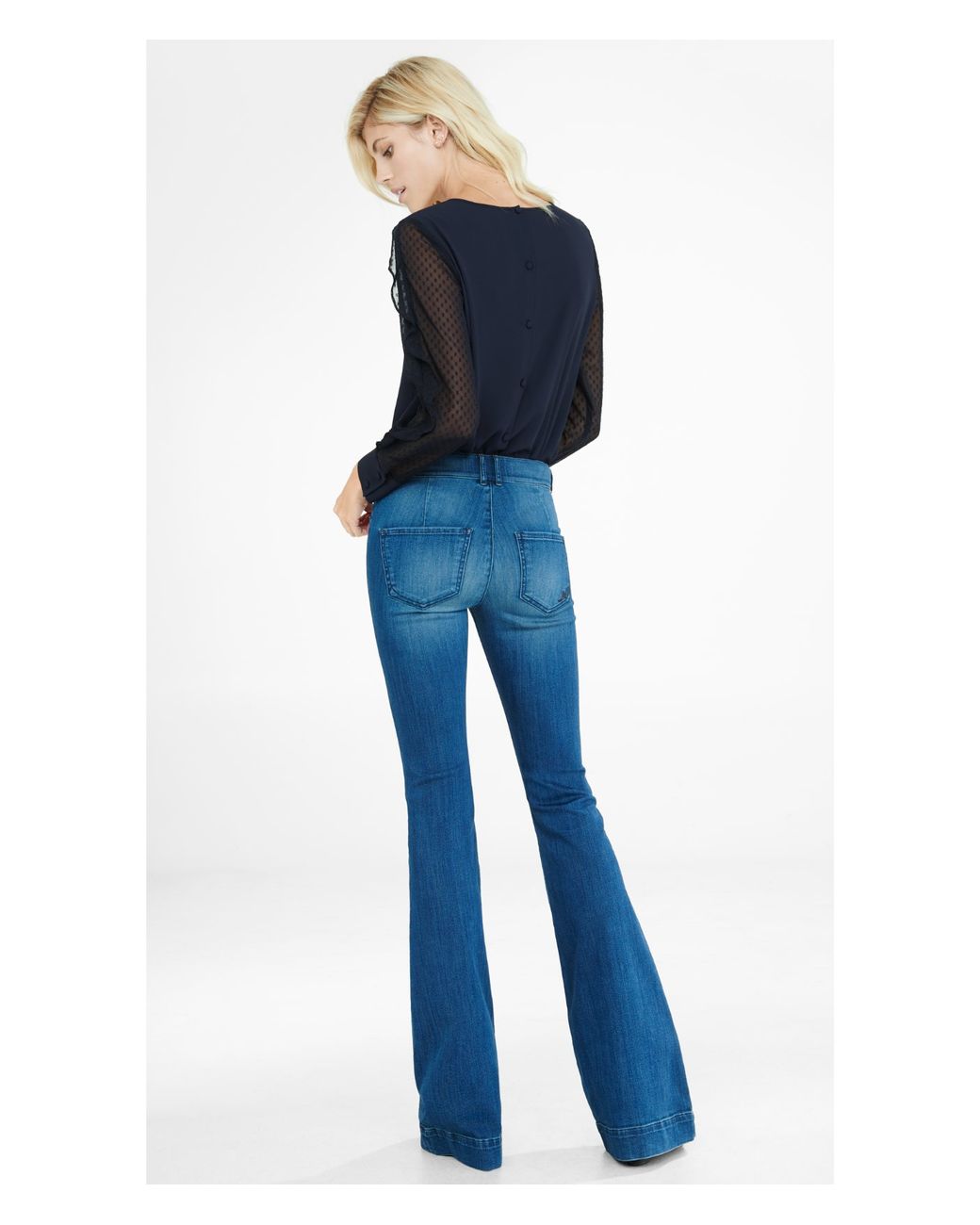Patch Pocket High Rise Bell Flare Jean 