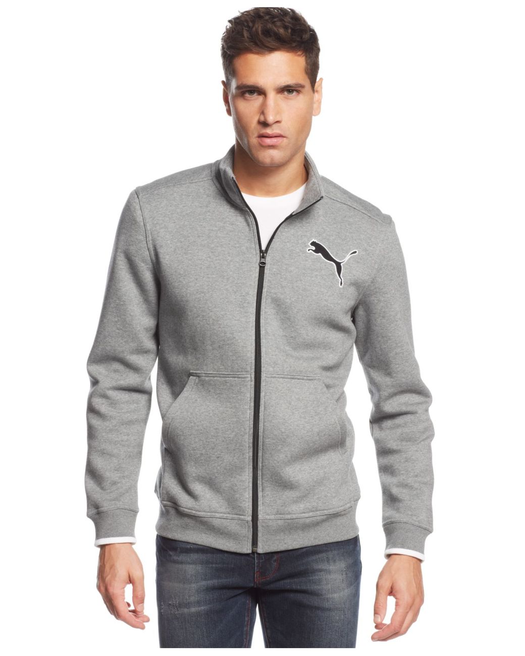 PUMA Men's Fleece Full-zip Track Jacket in Gray for Men | Lyst