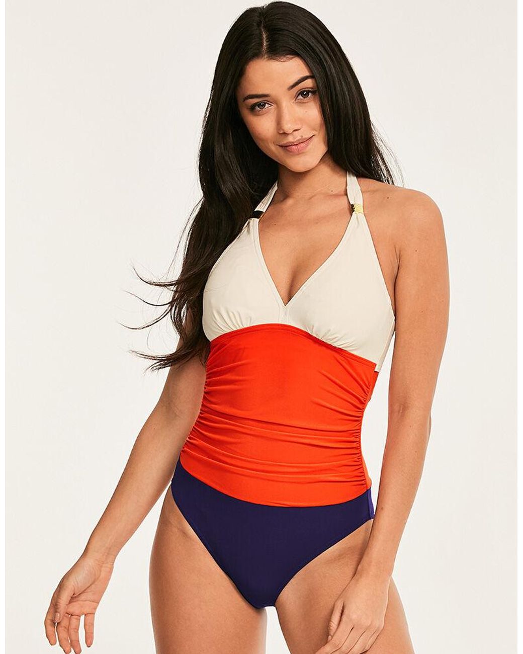 figleaves colourblock shaping halter swimsuit