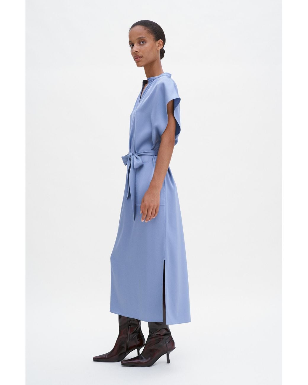 Filippa K Blue Belted Stand Collar Dress