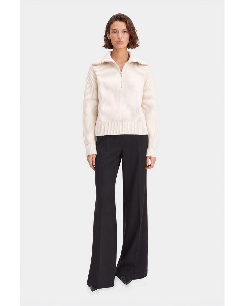 Filippa K Natural Ribbed Wool Half Zip Sweater