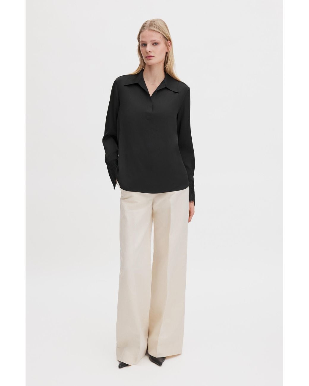 Filippa K Black Lace Cuff Detail Blouse