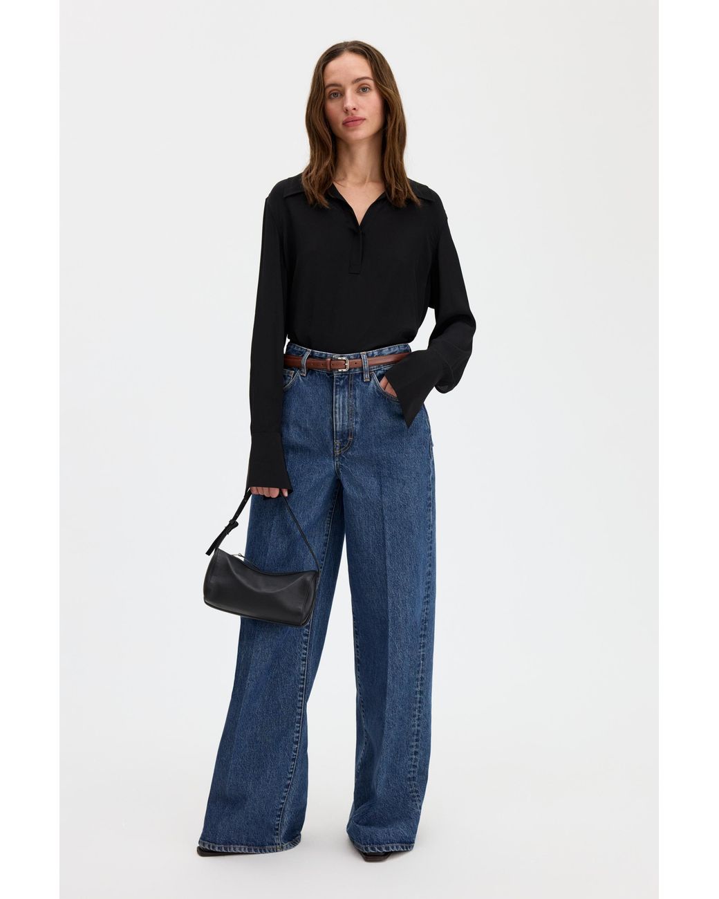Filippa K Black Half Placket Blouse