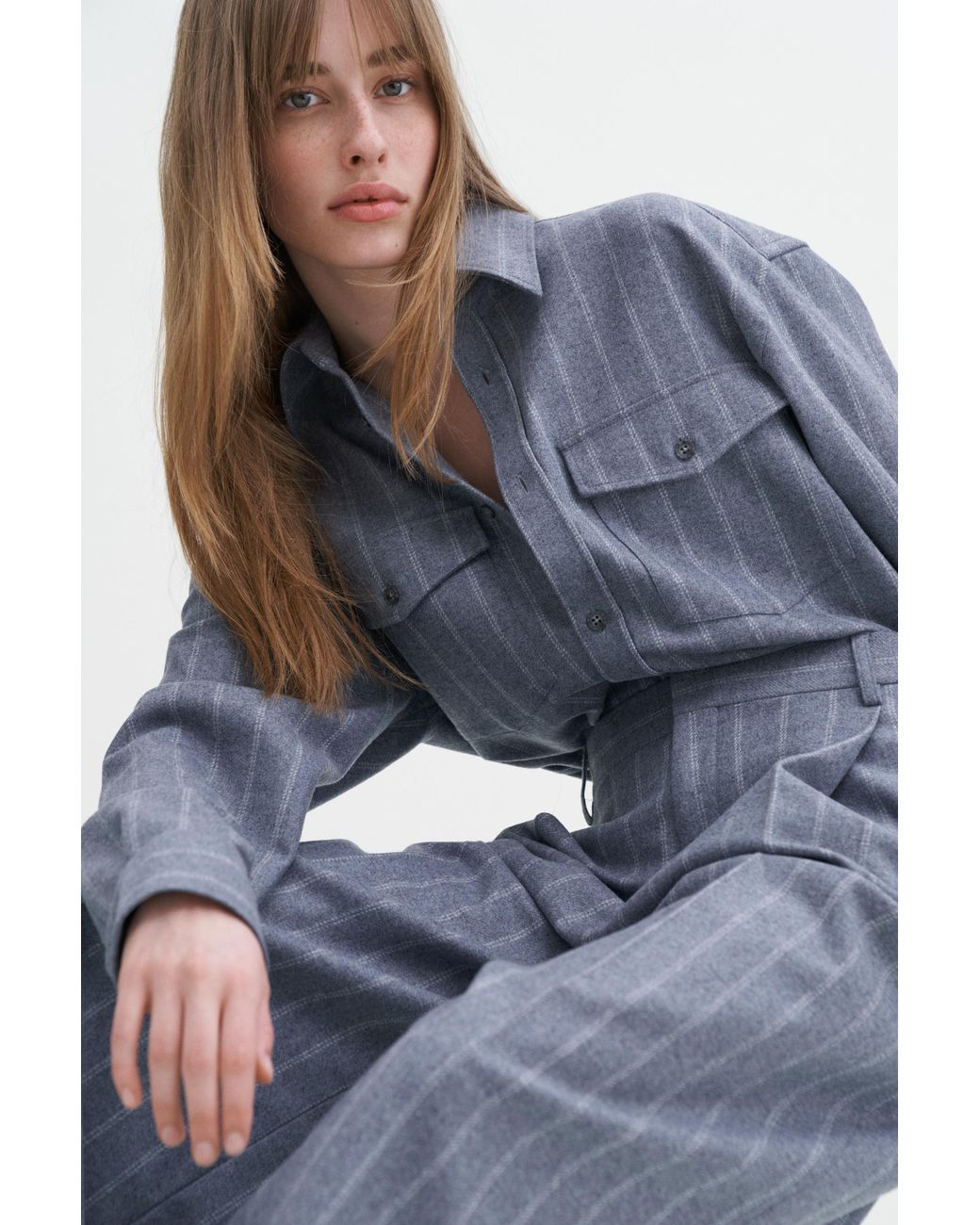 Filippa K Blue Wide Pleated Striped Trousers