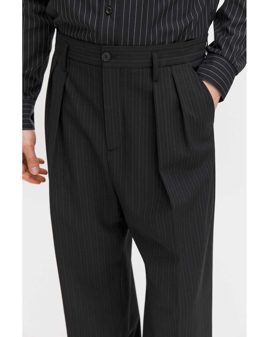 Filippa K Black Milo Pinstripe Trousers for men