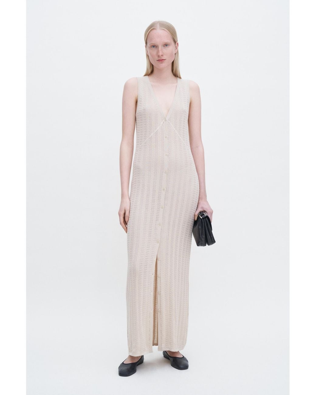 Filippa K Natural Buttoned Mesh Knit Dress