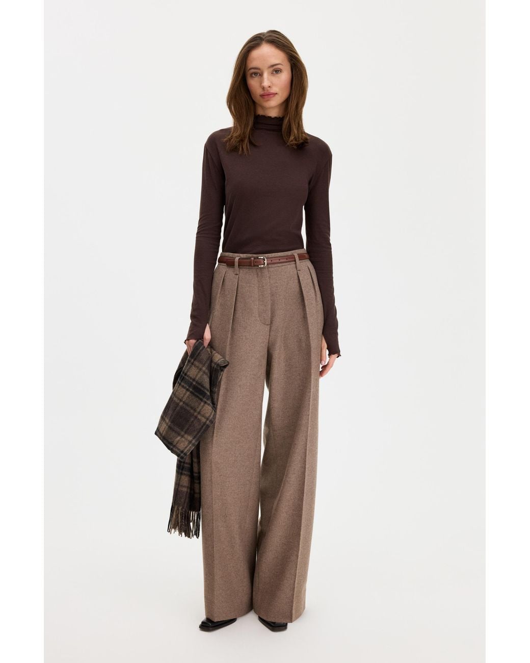 Filippa K Brown Rib Mock Neck Top