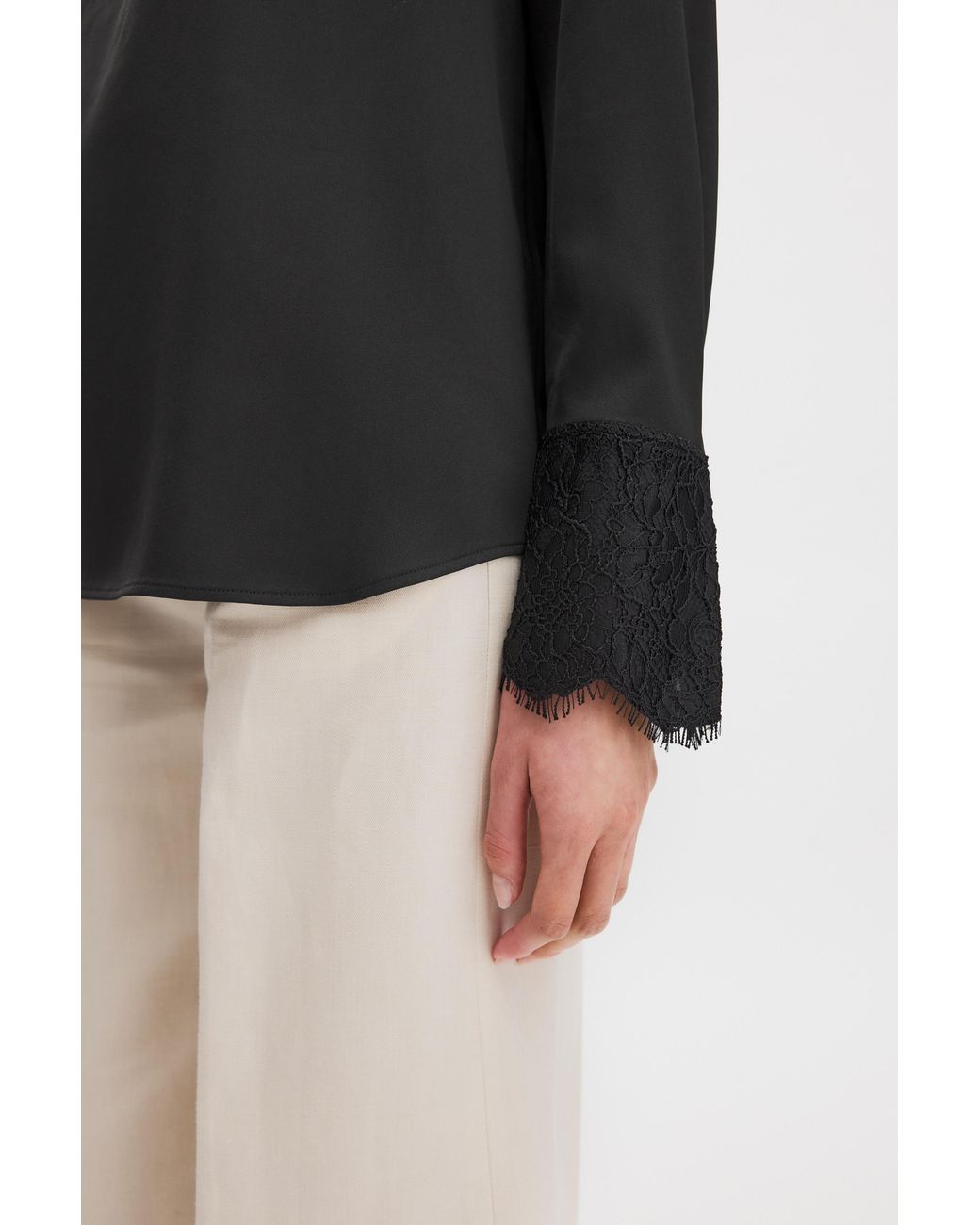 Filippa K Black Lace Cuff Detail Blouse