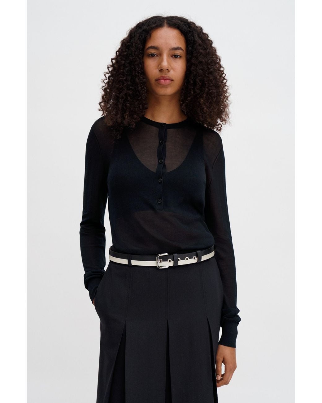 Filippa K Black Sheer Knit Henley