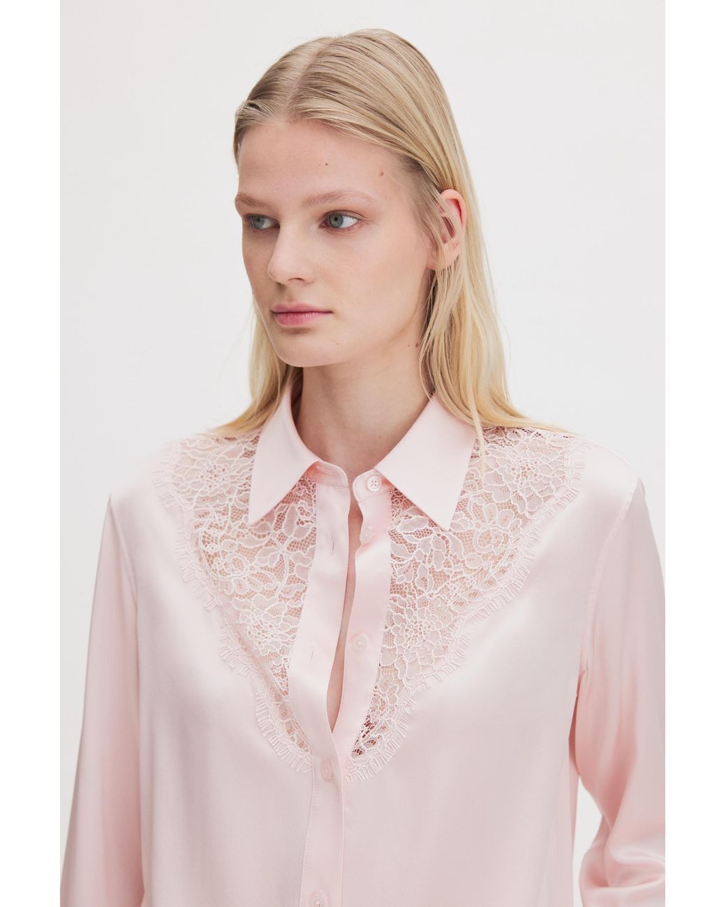 Filippa K Pink V-Detail Lace Shirt