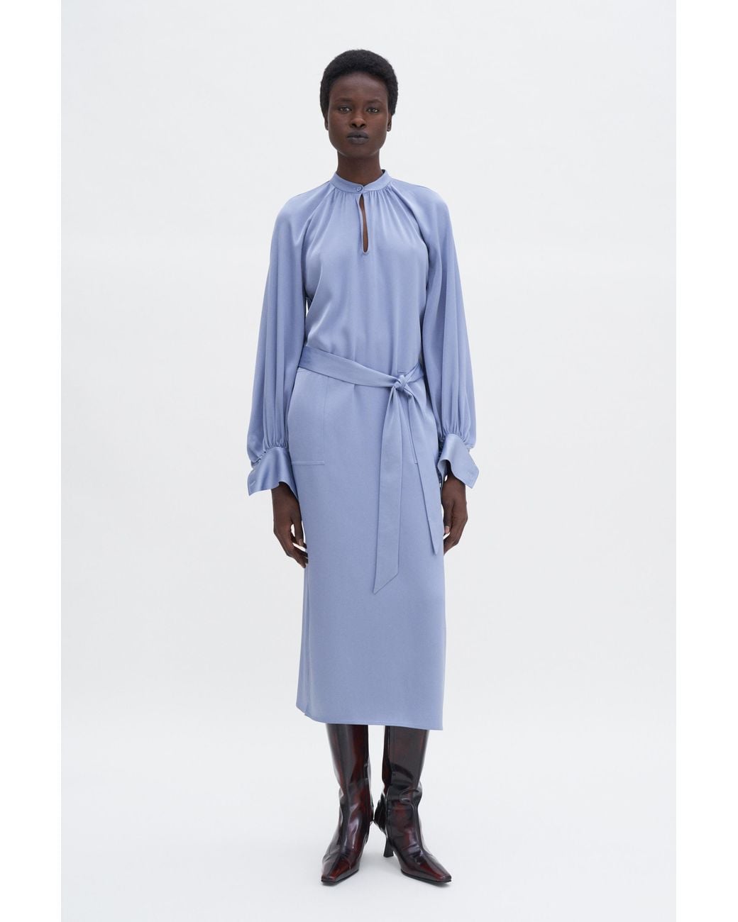 Filippa K Blue Belted Long Sleeve Dress