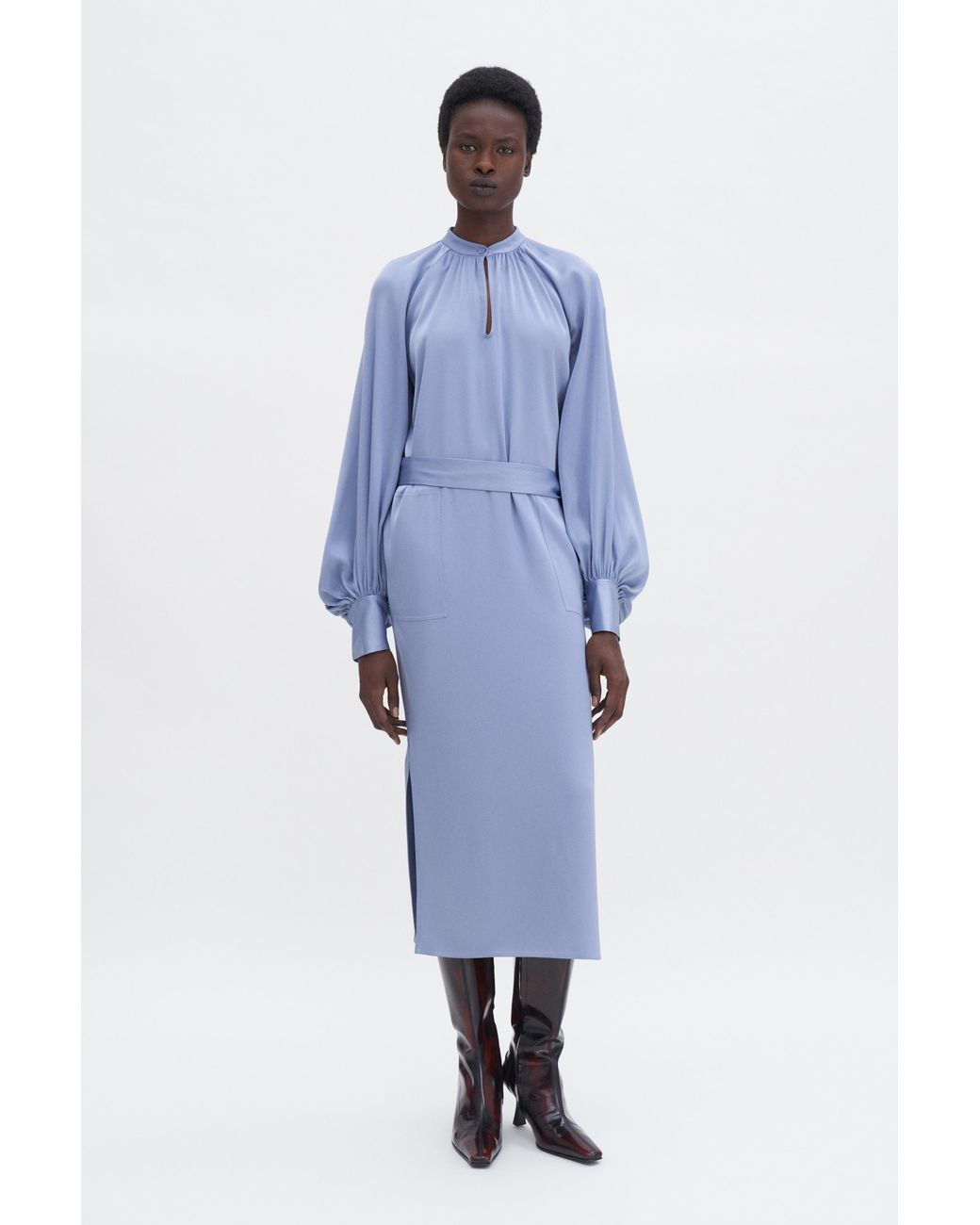 Filippa K Blue Belted Long Sleeve Dress