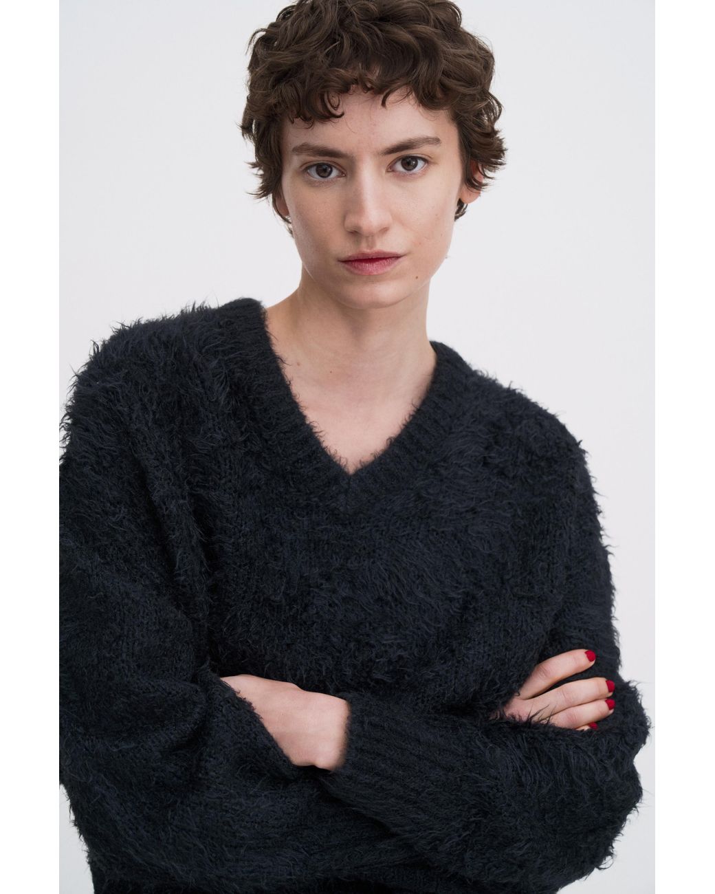Filippa K Blue Fluffy Silk V-Neck Sweater