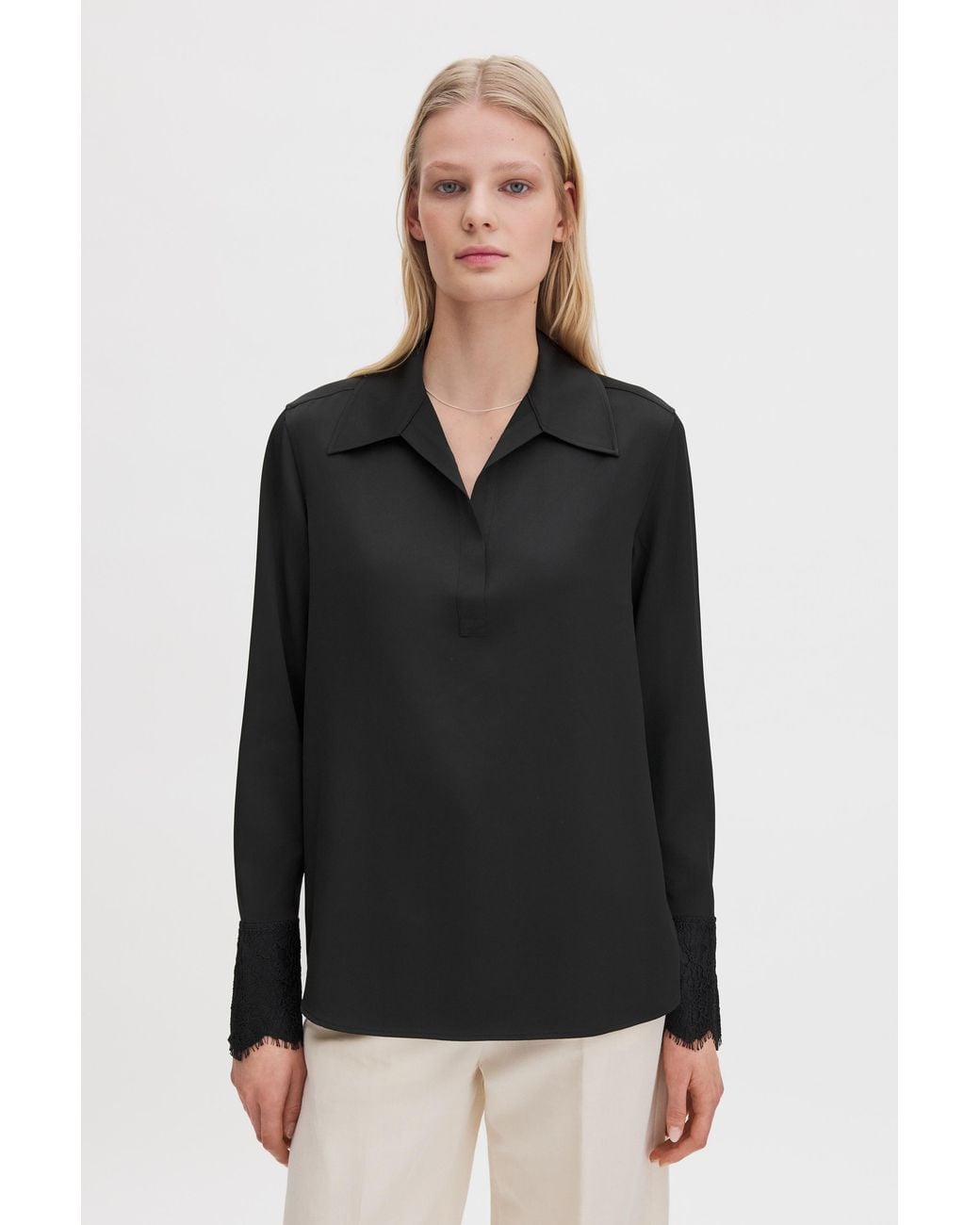 Filippa K Black Lace Cuff Detail Blouse