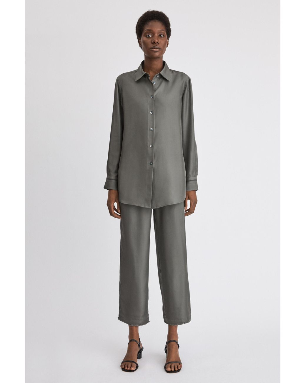 Filippa K Silk Nea Trouser in Nickel 