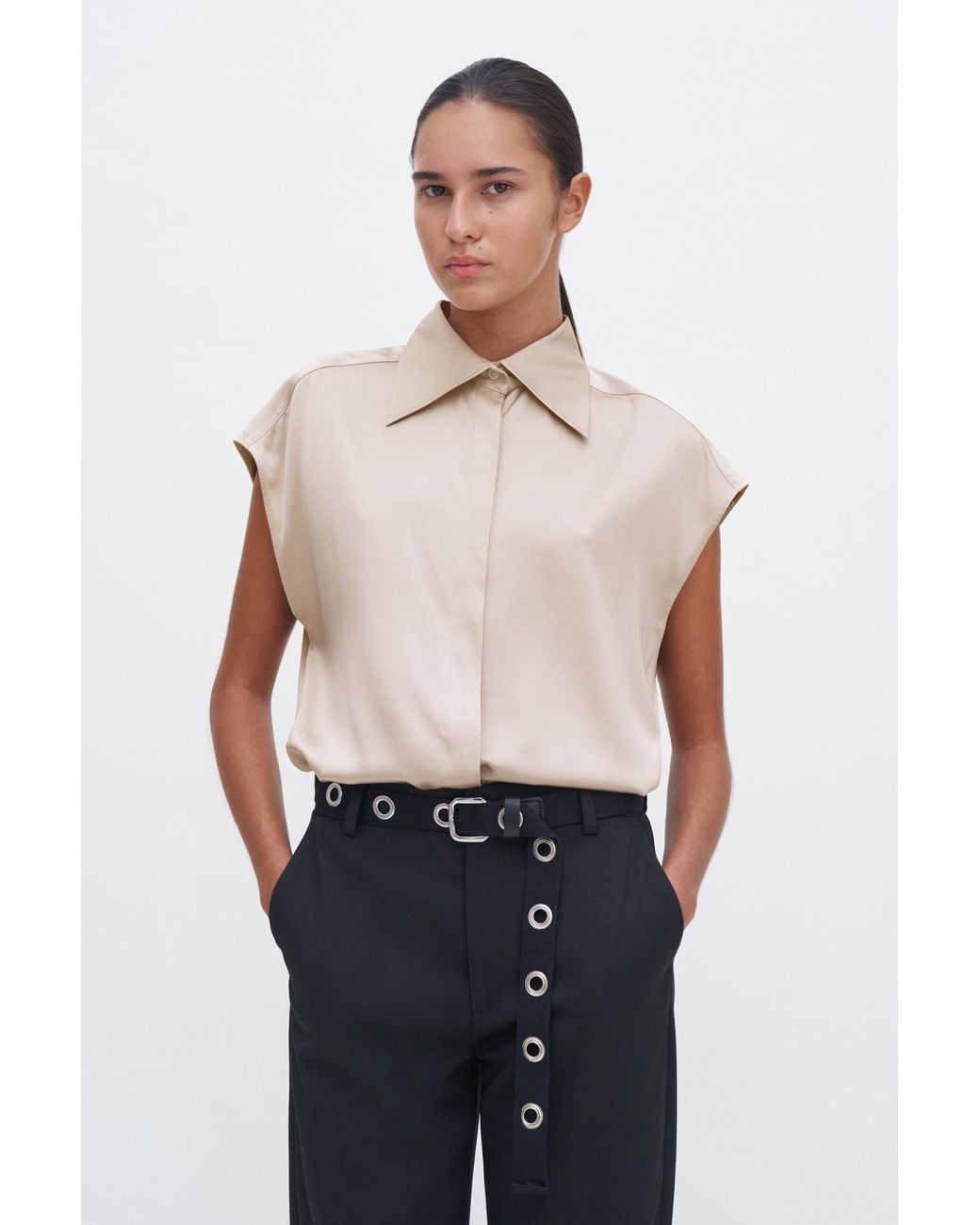 Filippa K Blue Cap Sleeve Silk Blouse