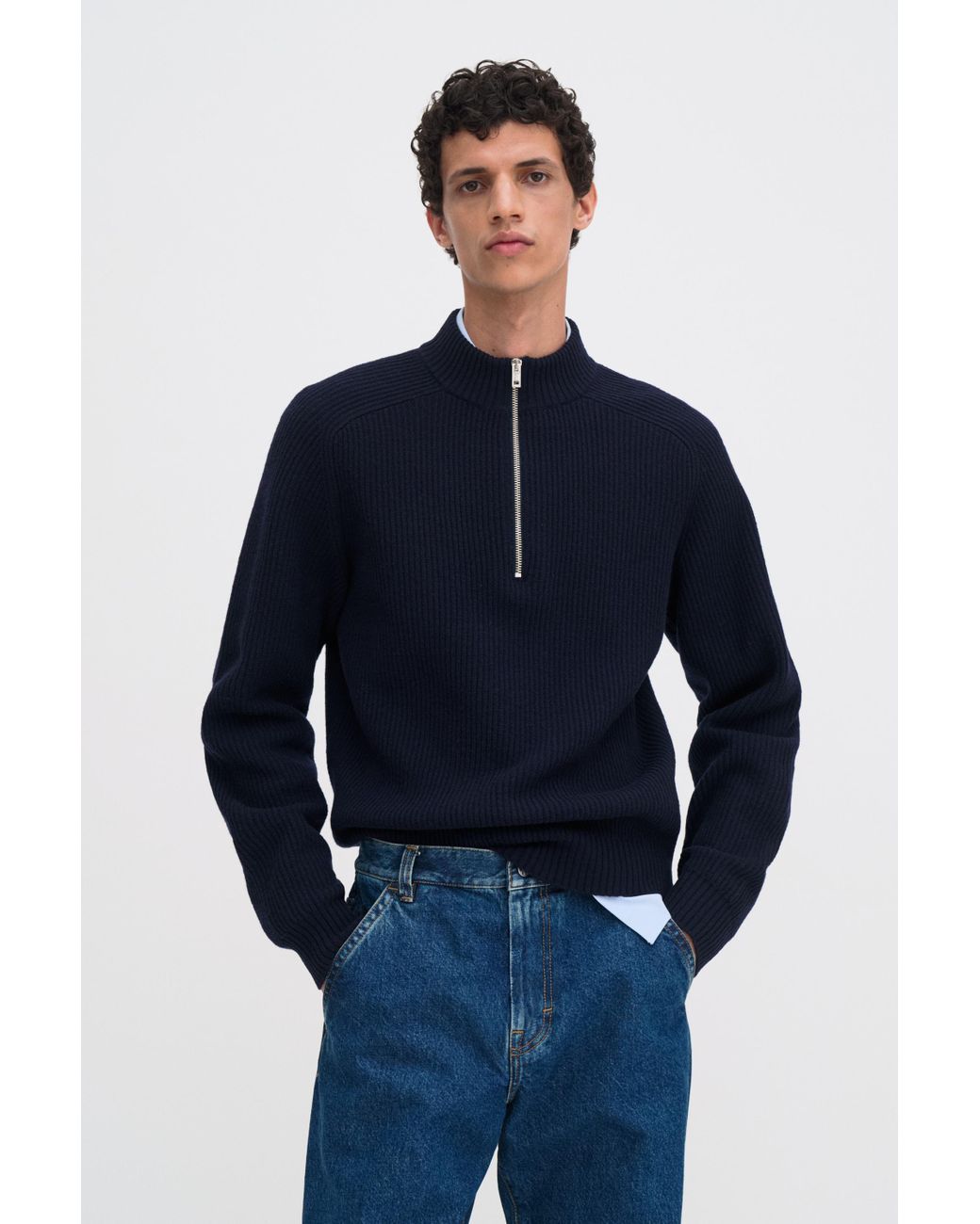 Filippa K Wool Half Zip Sweater in Blue for Men | Lyst