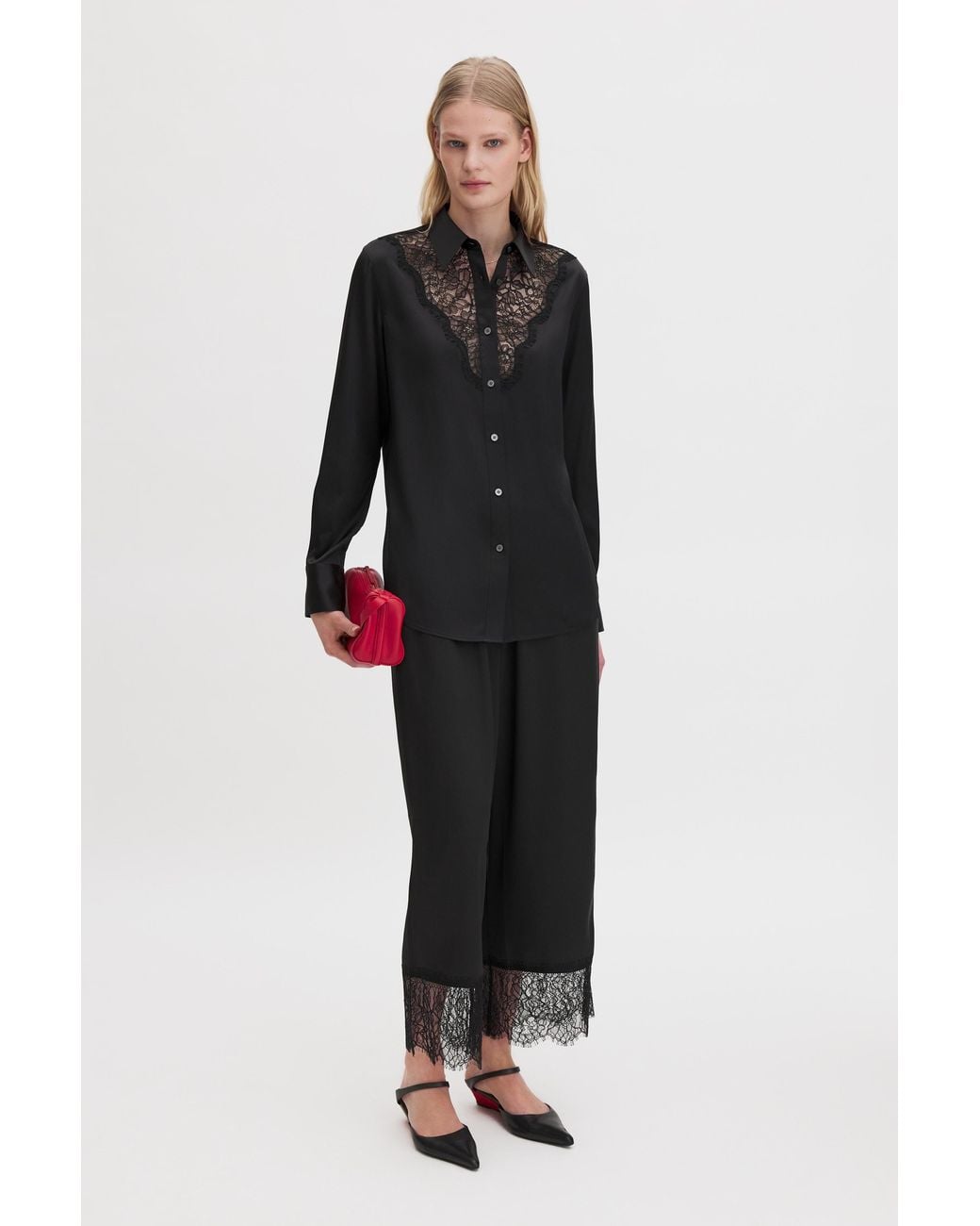 Filippa K Black V-Detail Lace Shirt