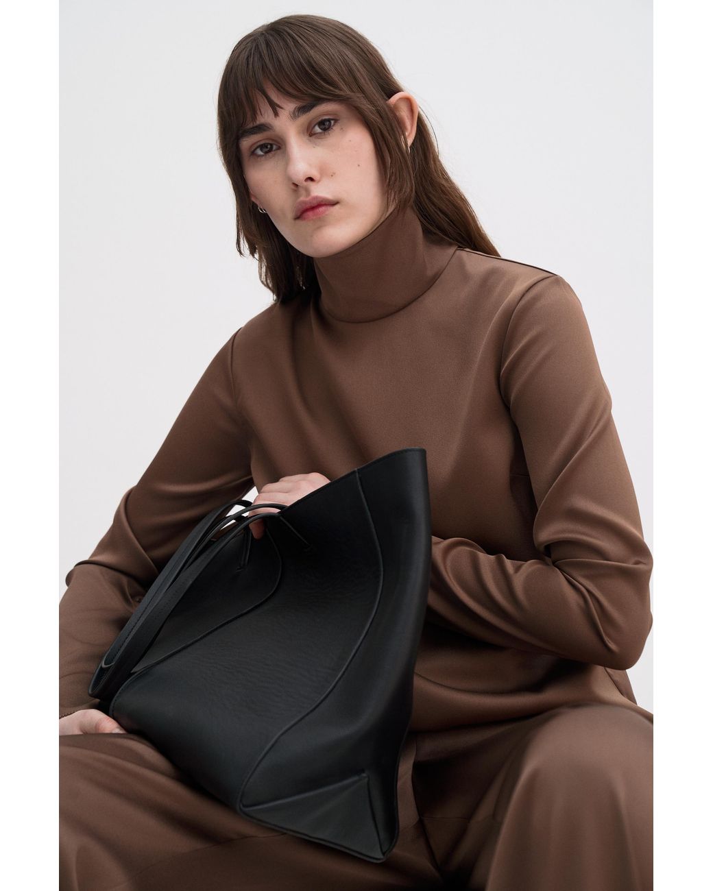 Filippa K Brown Turtleneck Satin Blouse