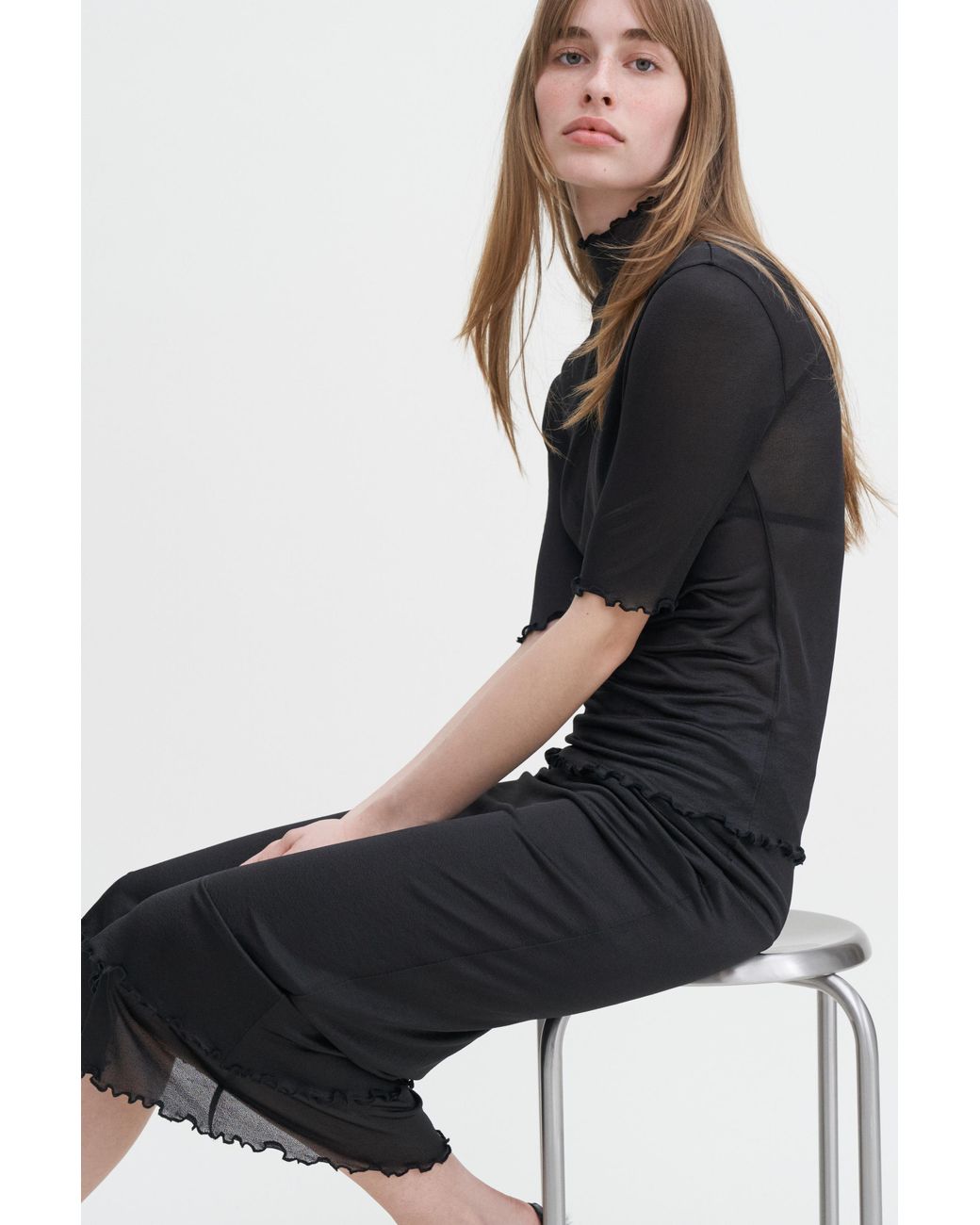 Filippa K Black Layered Frill Crepe Skirt