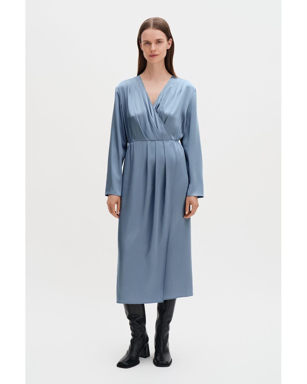 Filippa K Blue Pleated Wrap Dress
