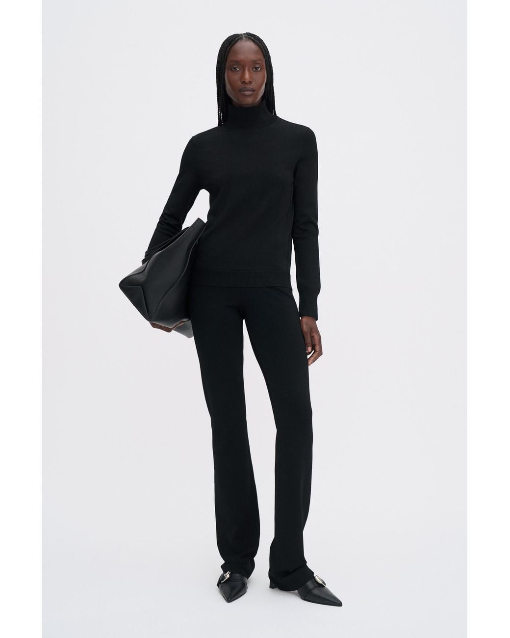 Filippa K Blue Glossy Knit Turtleneck Sweater