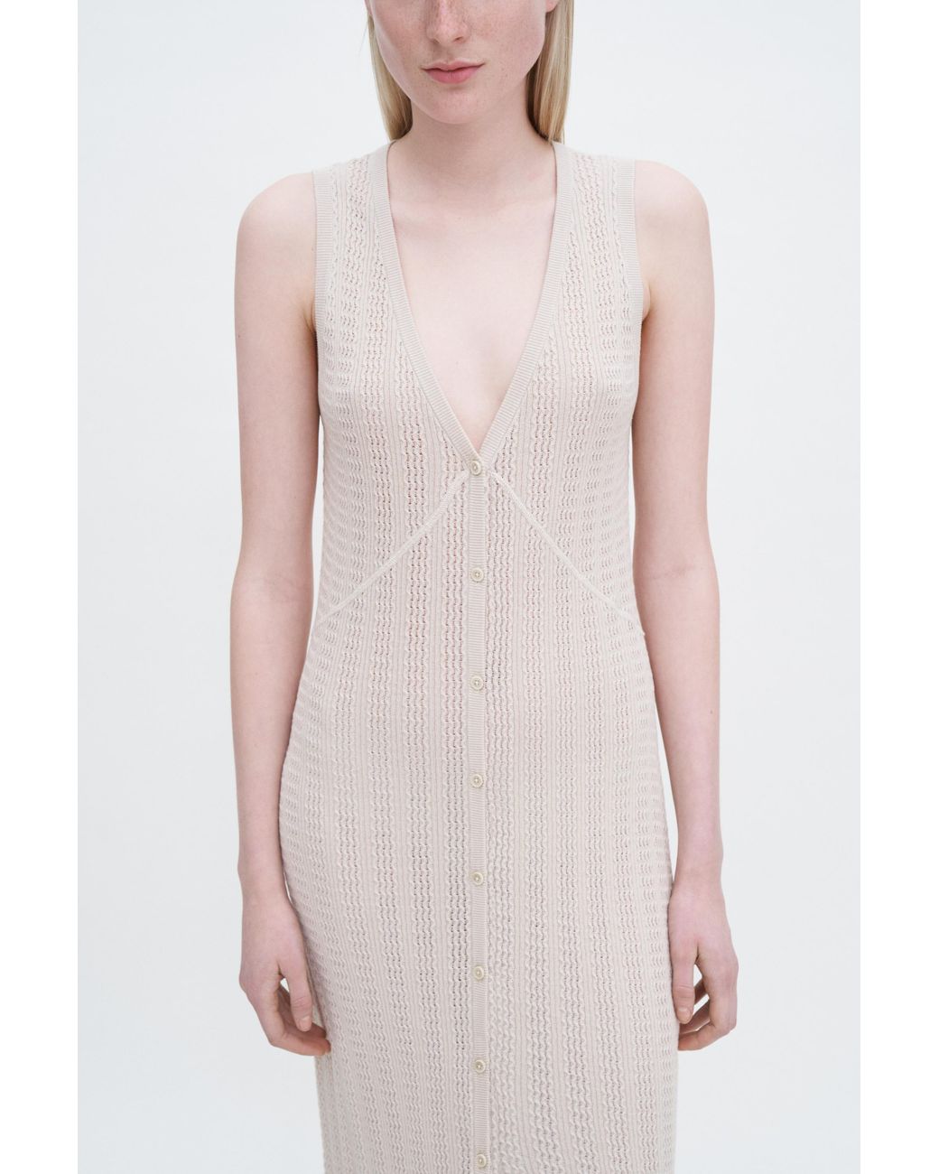 Filippa K Natural Buttoned Mesh Knit Dress