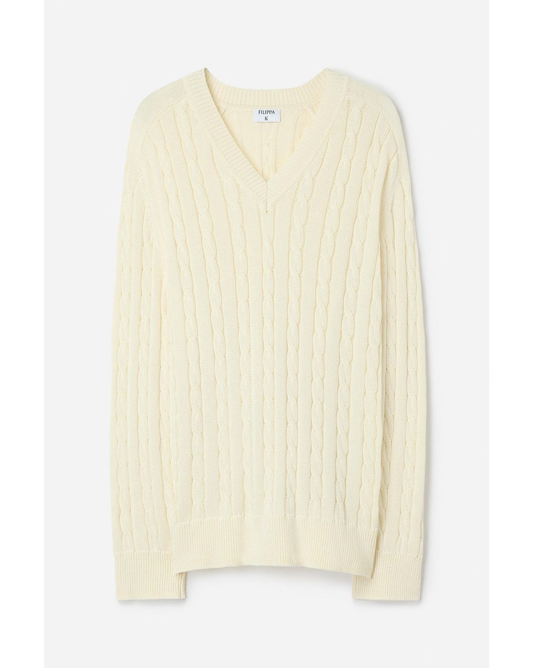Filippa K White Braided Cotton V-Neck Sweater