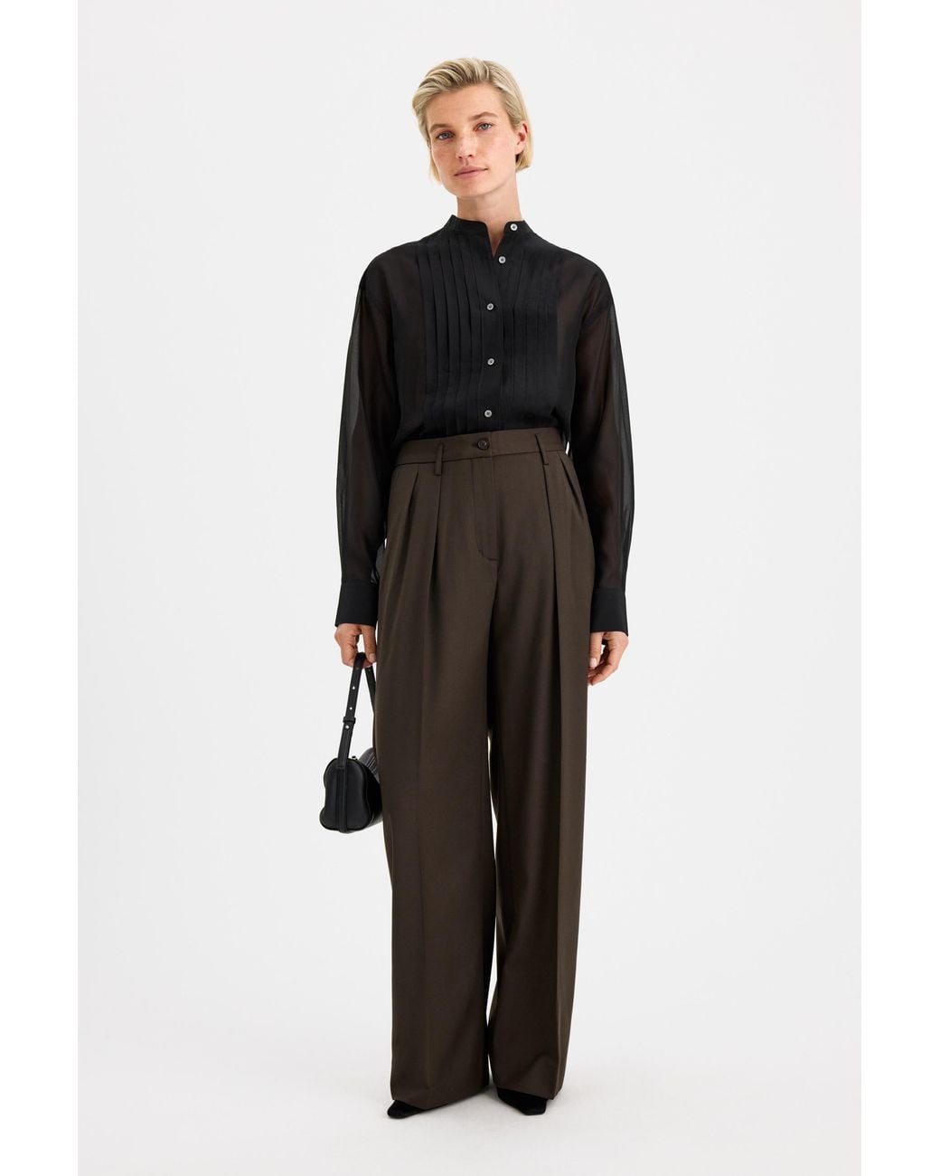Filippa K Black Pleated Stand Collar Shirt