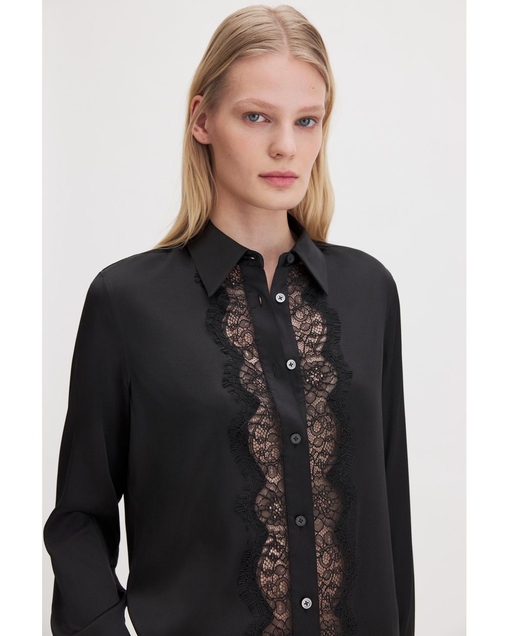 Filippa K Black Vertical Lace Detail Shirt
