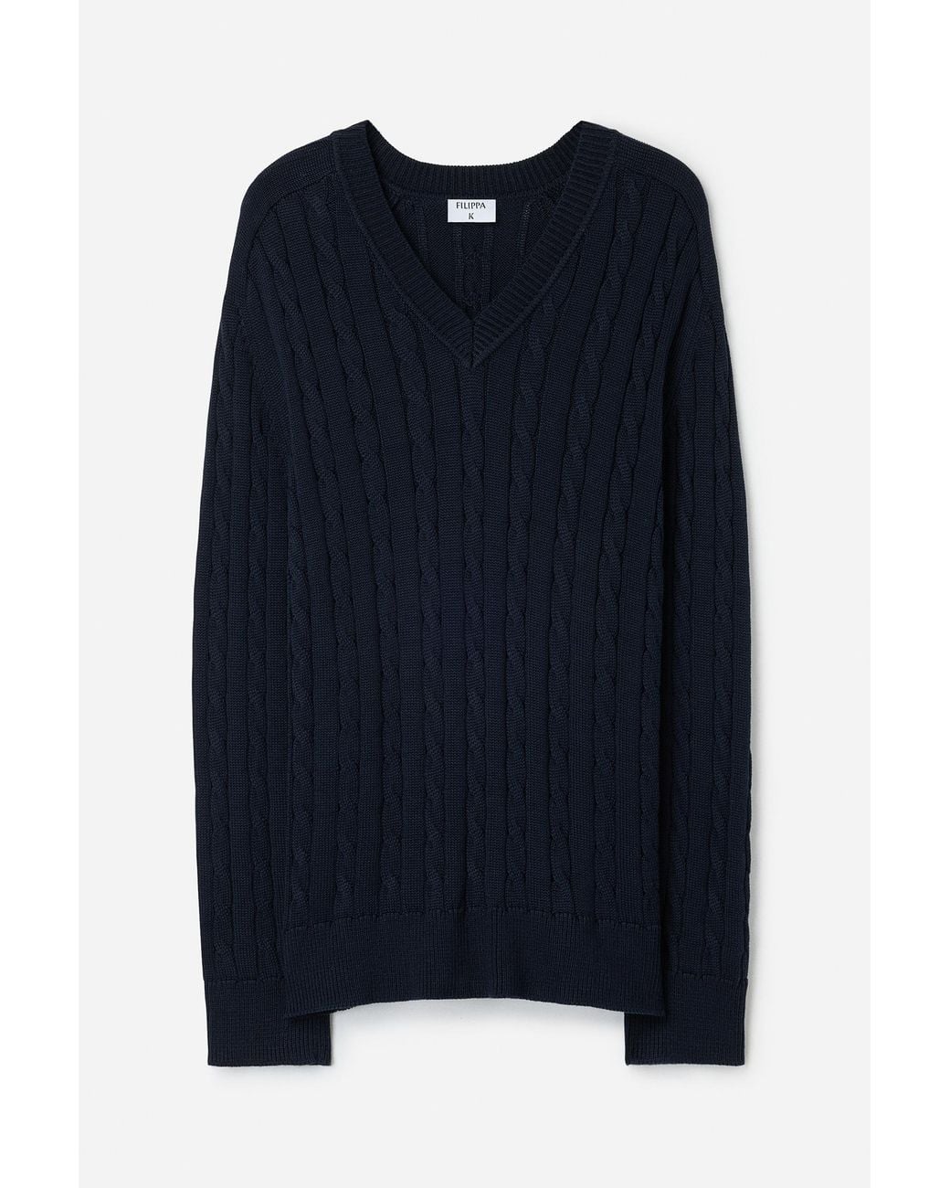 Filippa K Blue Braided Cotton V-Neck Sweater