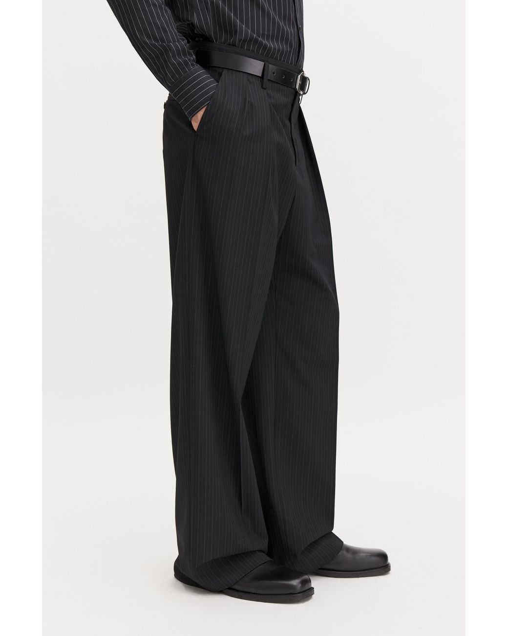Filippa K Black Milo Pinstripe Trousers for men