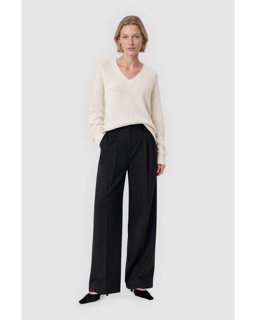 Filippa K White Hairy Alpaca V-Neck Sweater