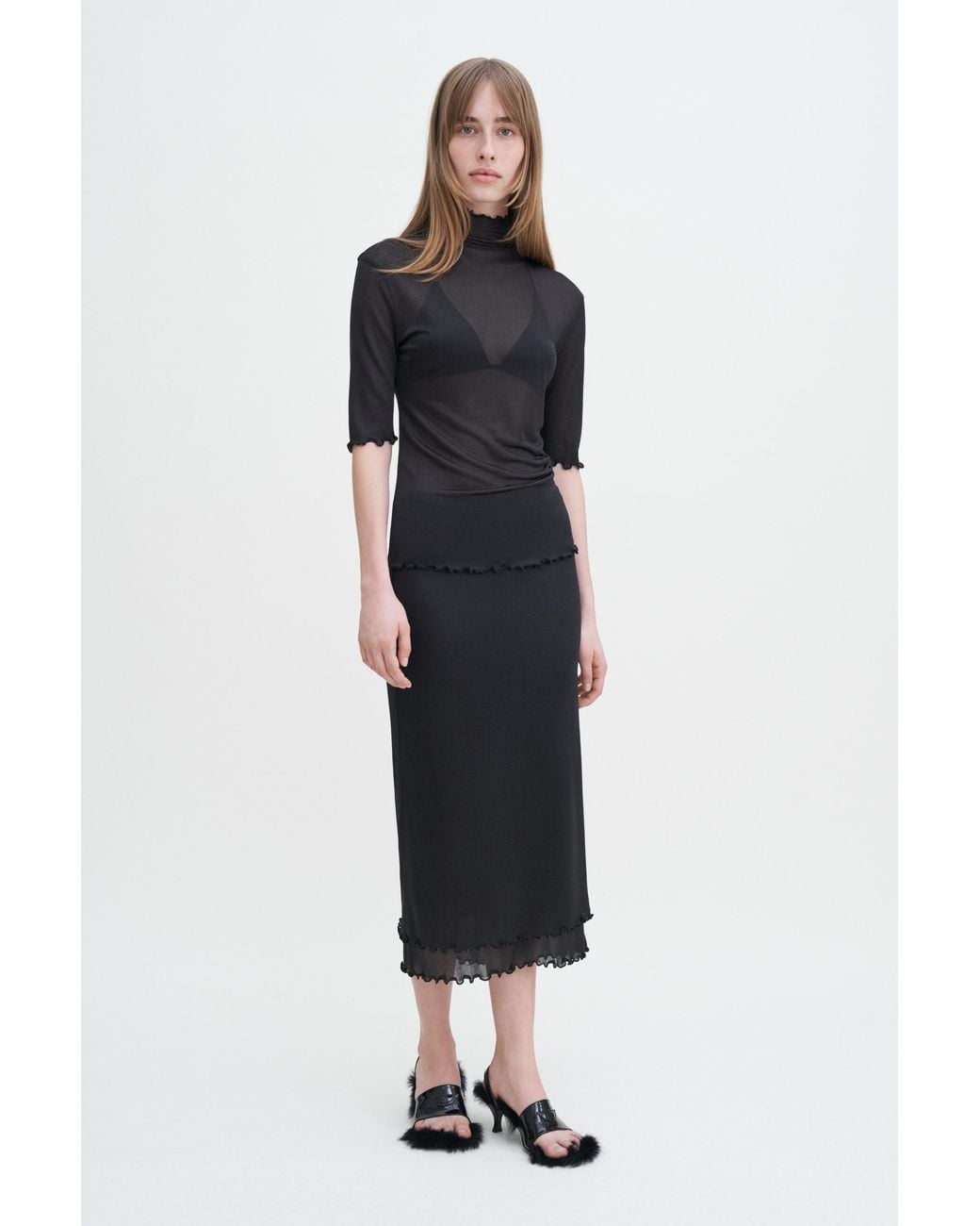 Filippa K Black Layered Frill Crepe Skirt