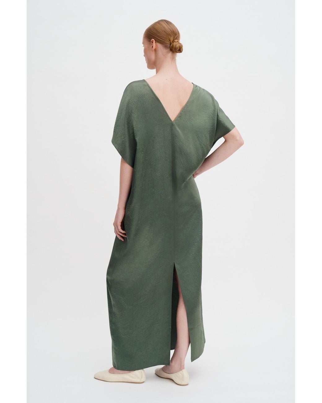 Filippa K Green V-Neck Crinkle Kaftan