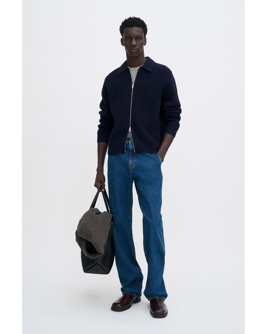 Filippa K Blue Ribbed Wool Zip Cardigan for men