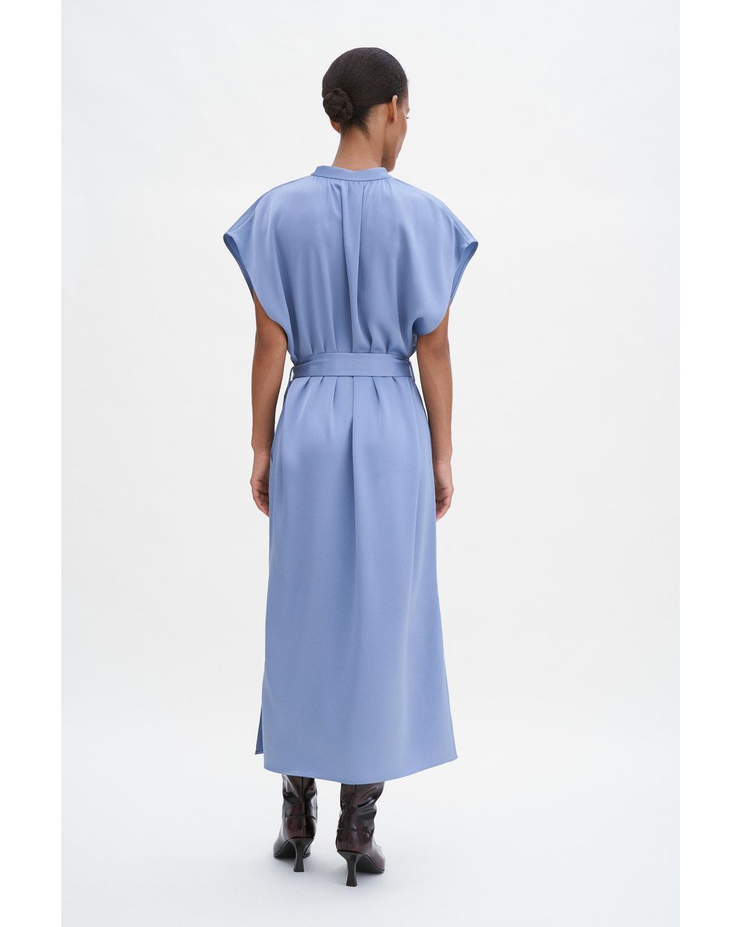 Filippa K Blue Belted Stand Collar Dress