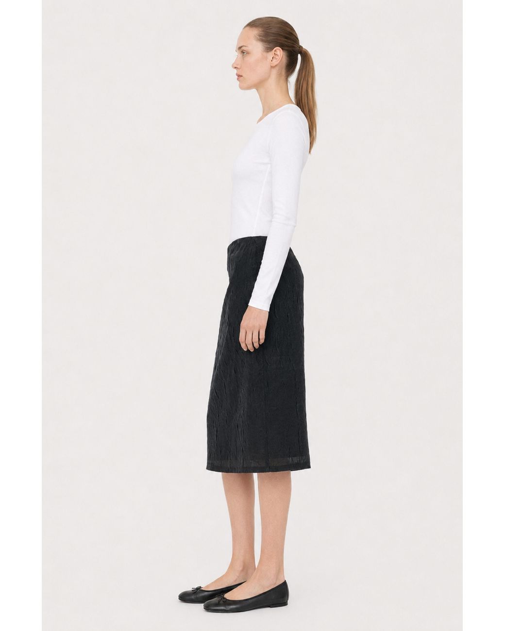 Filippa K Black Crinkled Pencil Skirt