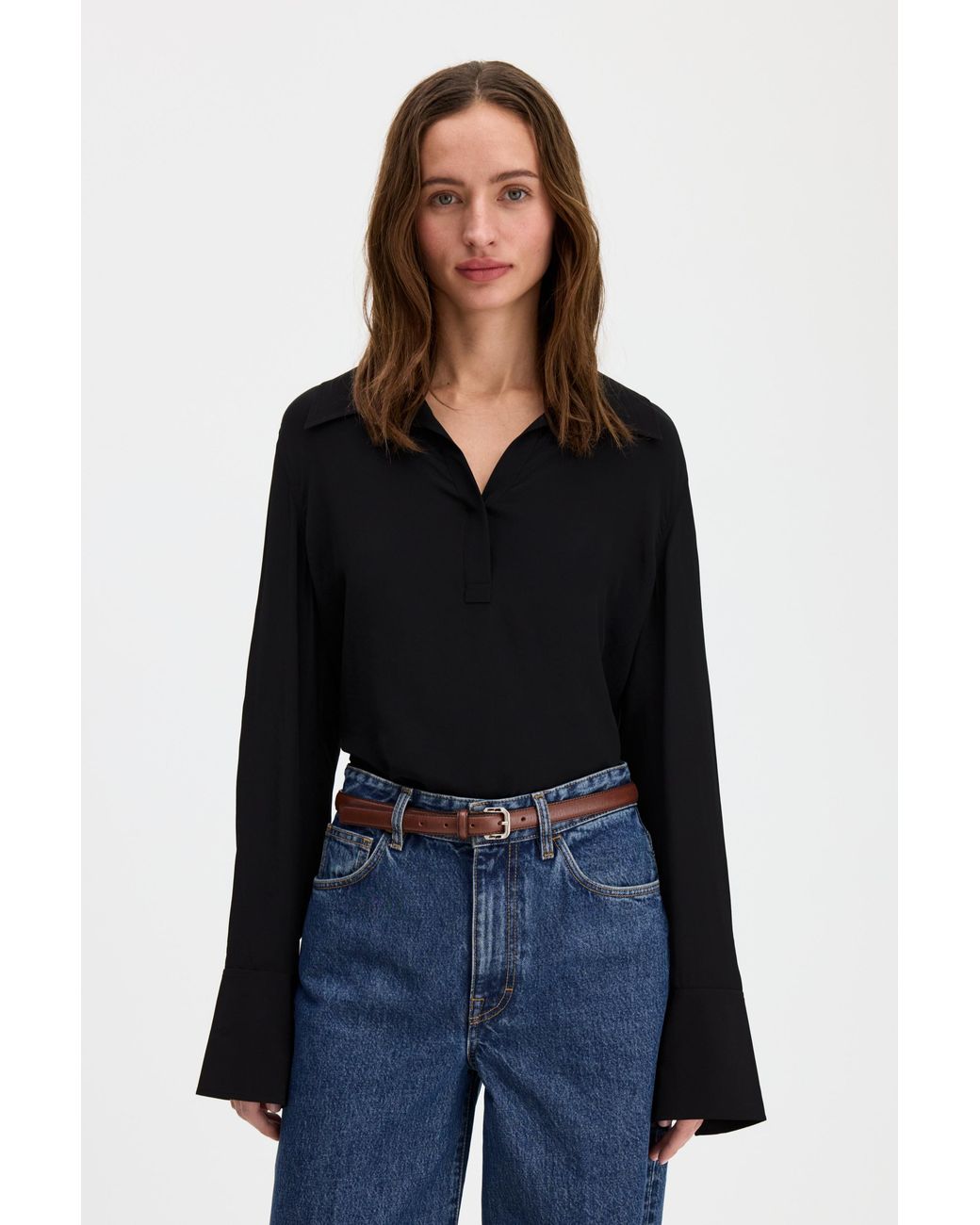 Filippa K Black Half Placket Blouse