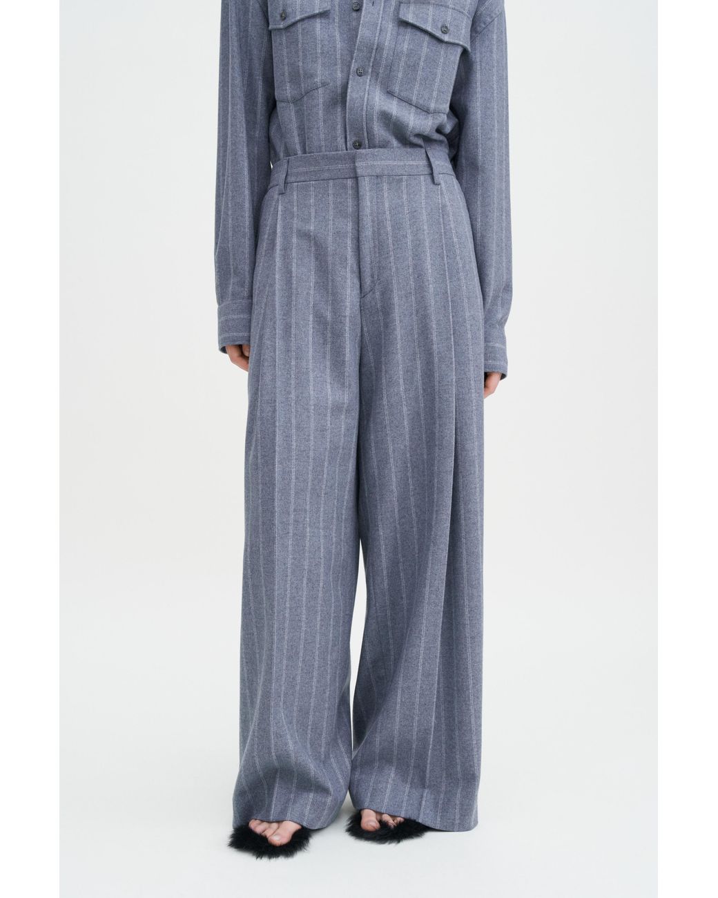 Filippa K Blue Wide Pleated Striped Trousers
