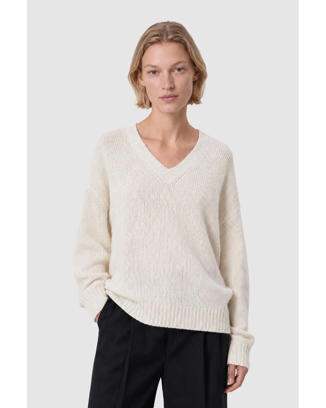 Filippa K White Hairy Alpaca V-Neck Sweater