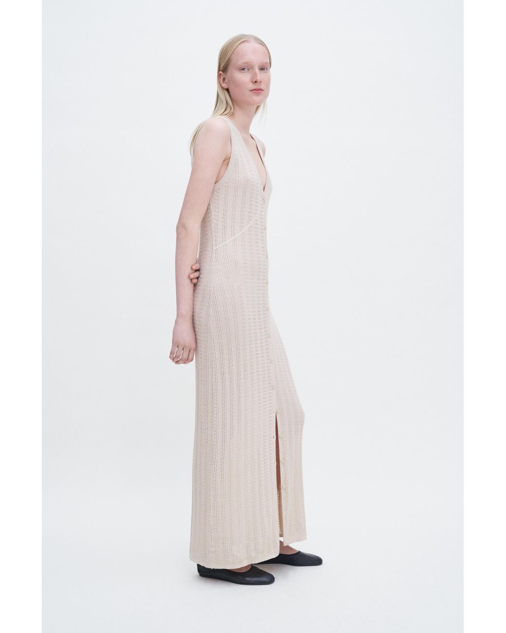 Filippa K Natural Buttoned Mesh Knit Dress