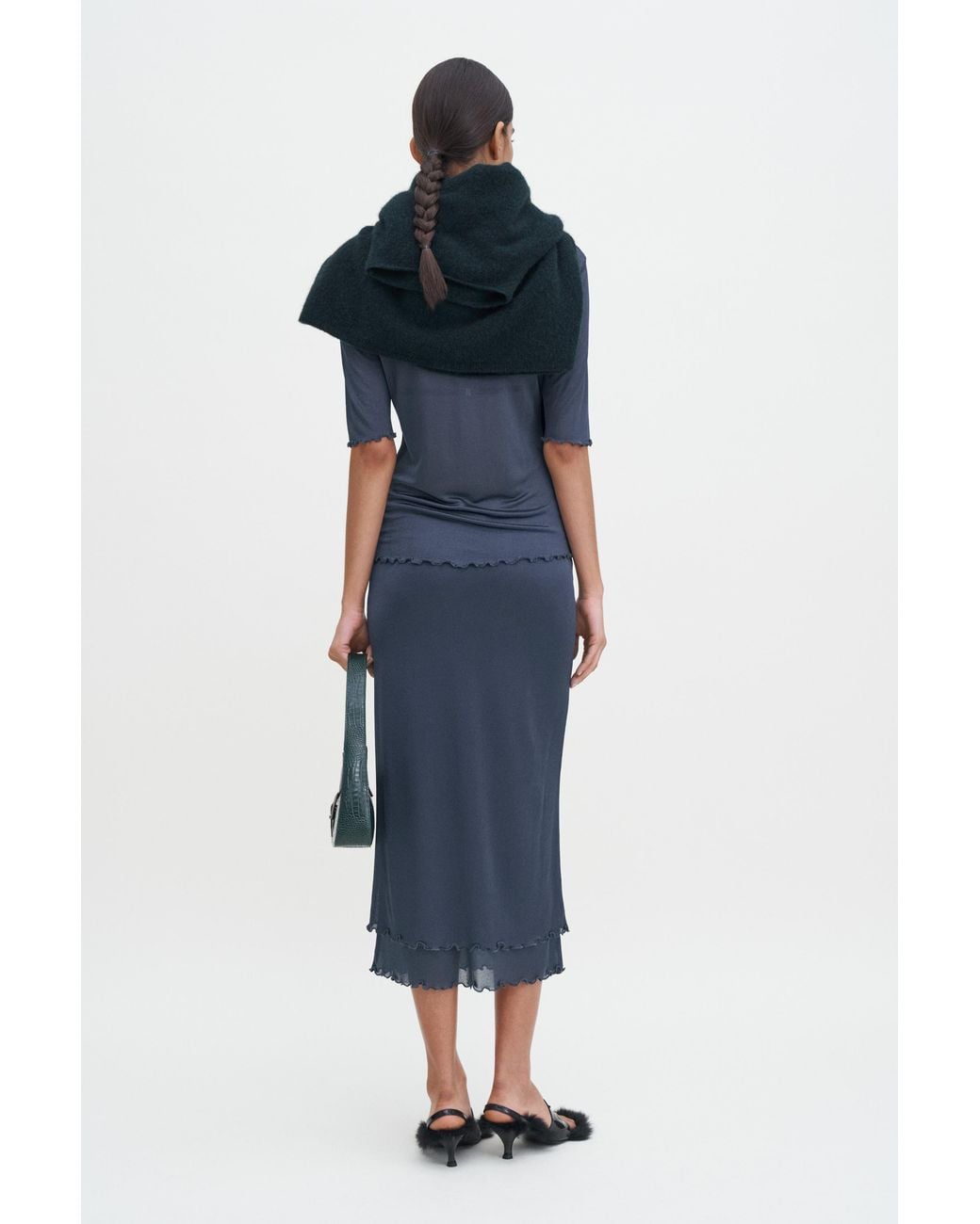 Filippa K Blue Layered Frill Crepe Skirt