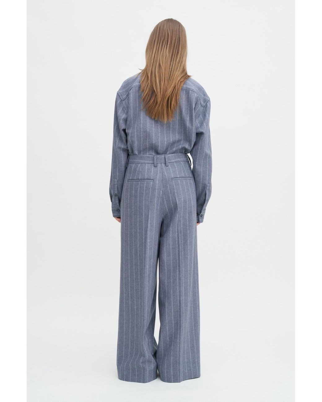 Filippa K Blue Wide Pleated Striped Trousers