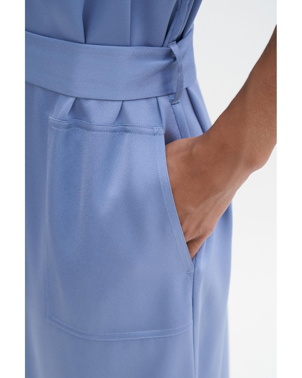 Filippa K Blue Belted Stand Collar Dress