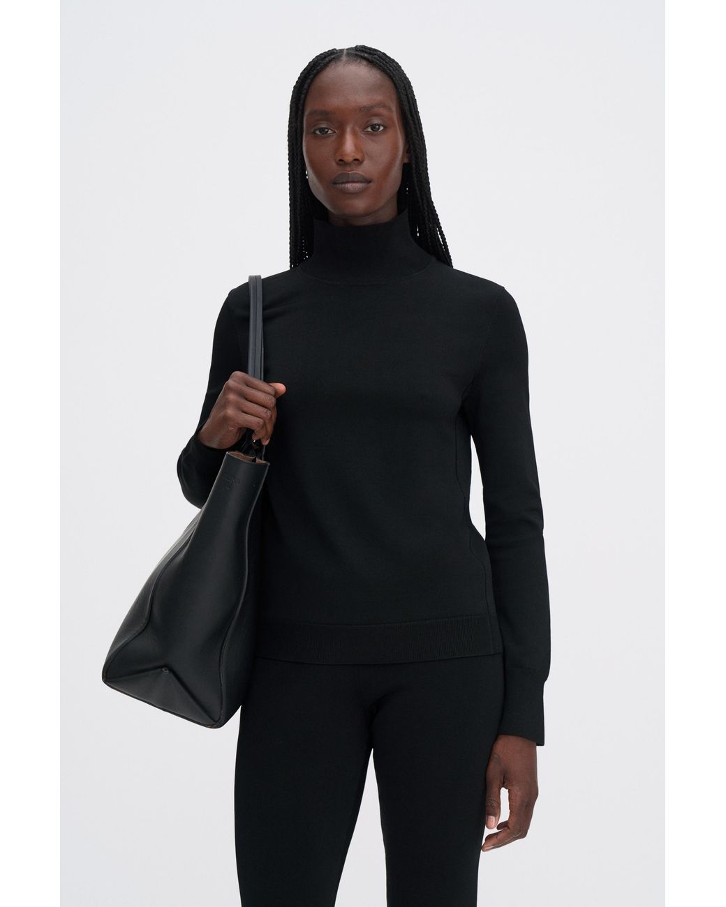 Filippa K Blue Glossy Knit Turtleneck Sweater