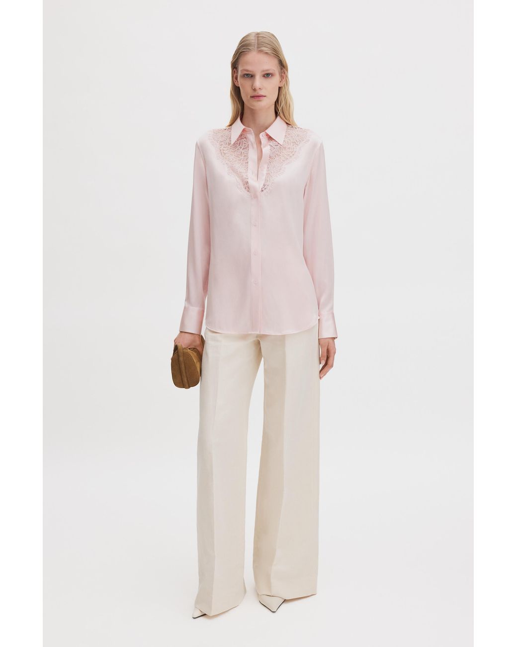 Filippa K Pink V-Detail Lace Shirt