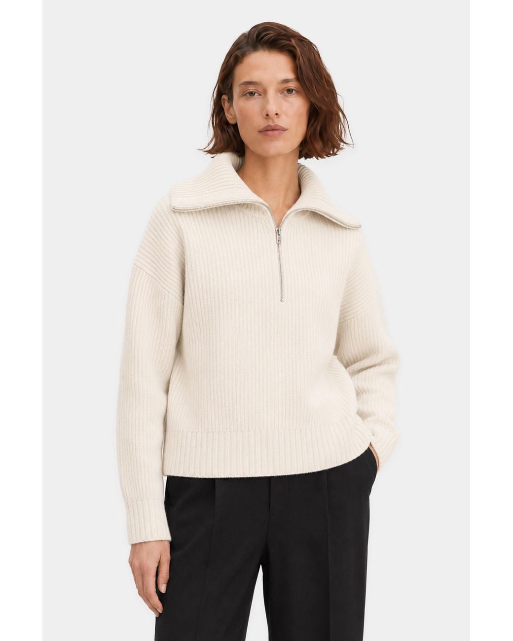 Filippa K Natural Ribbed Wool Half Zip Sweater
