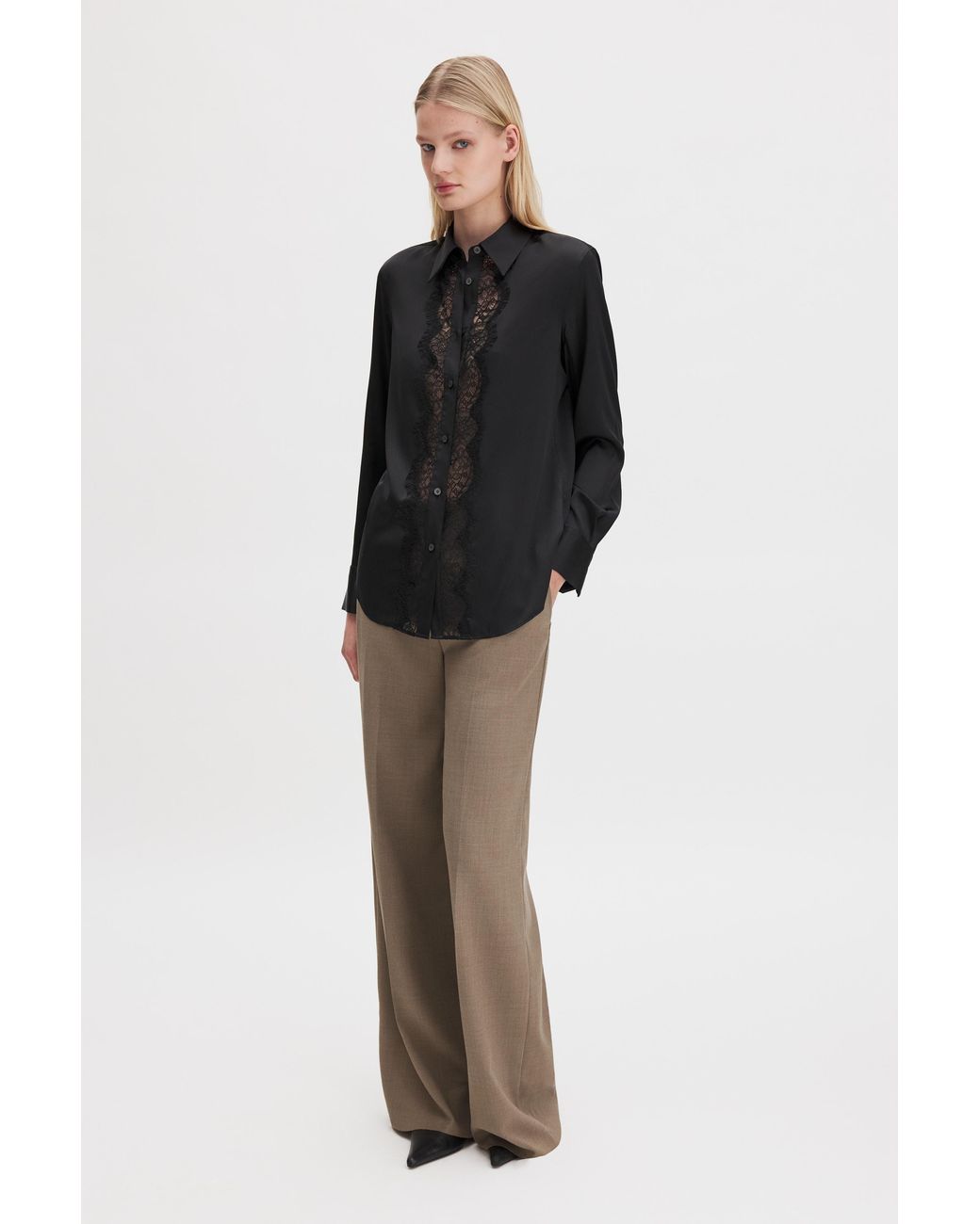 Filippa K Black Vertical Lace Detail Shirt