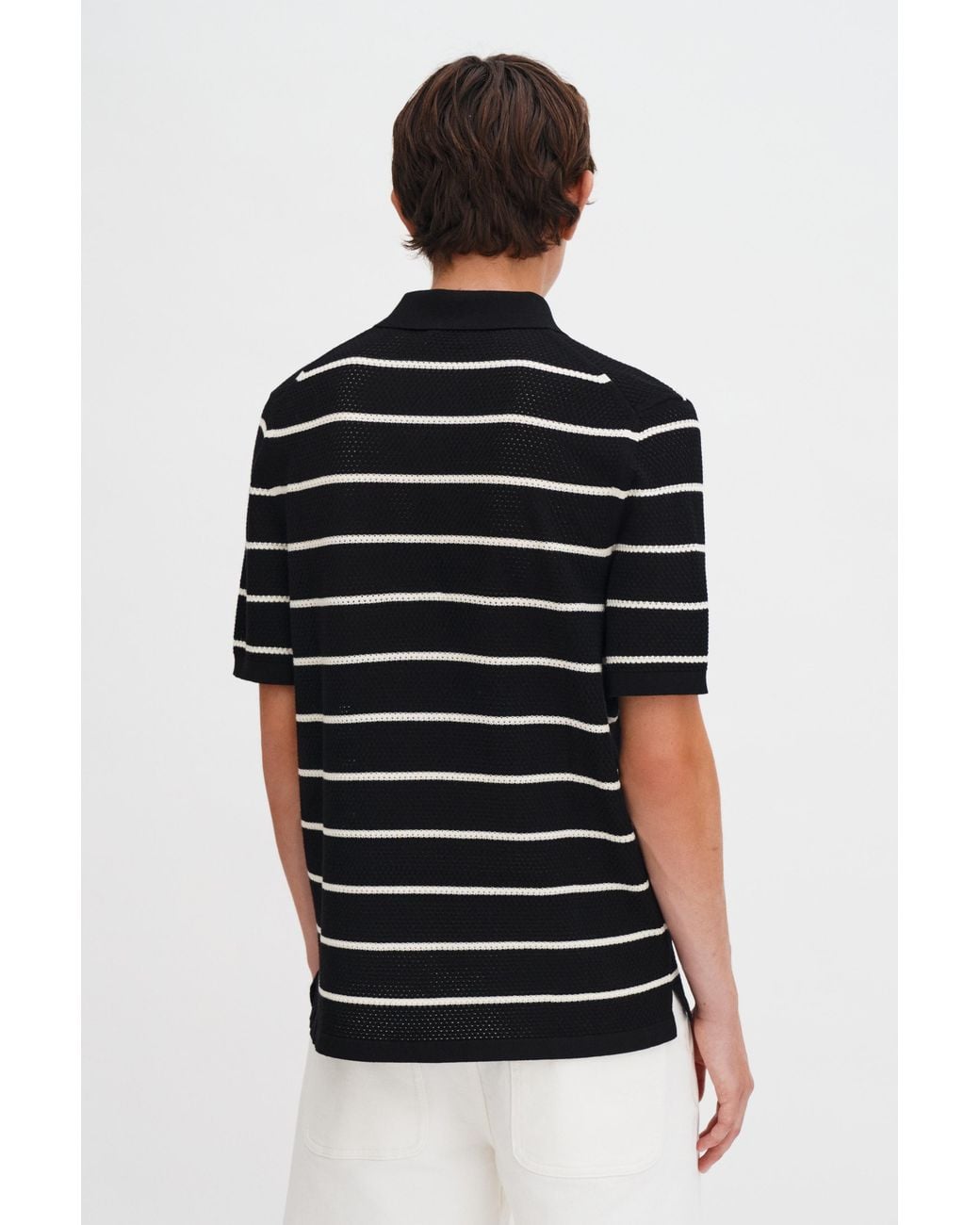 Filippa K Black Striped Mesh Polo for men